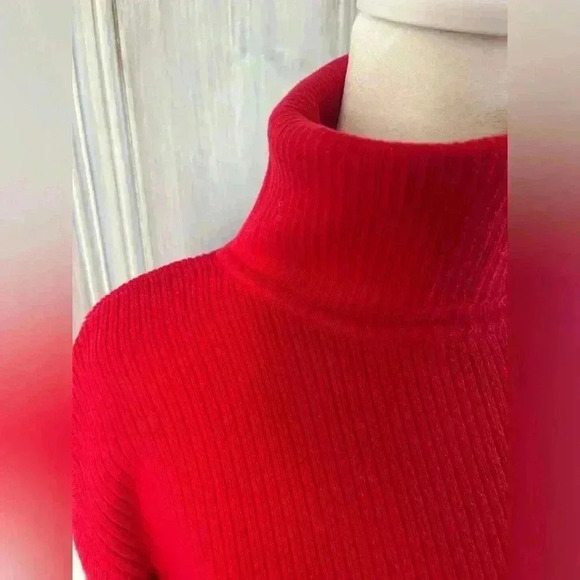 90s Liz Sport Cotton Red Turtleneck  Academia old money classic bright preppy M - Picture 2 of 11